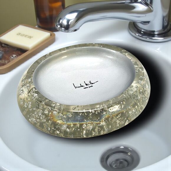 Nicole Miller Lucite Soap Dish Silver Flake New York Vintage Style Glam Decor - Picture 2 of 8